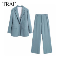 TRAF ZA 2021 Autumn Casual Street Simple Blazer Women Blazer Suit Long-sleeved Pocket Elegant Office Women Suit jacket Blazer