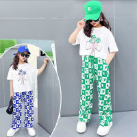 Summer Fashion Kids Girls Outfits Short Sleeve Tops + Trousers Children Clothing Set Girls Clothes Set 4 5 6 7 8 9 10 11 12 13 14 15 Years