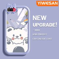 YIWESAN เคสสำหรับ Realme C2 C2S เคส A1K OPPO หมีขาวการ์ตูนเรื่อง Little Monster Bowknot เคสนิ่มกันกระแทกทนต่อการเสียดสีเคสโทรศัพท์โปร่งใสฝาครอบป้องกันซิลิกาเจล TPU เลนส์กล้องถ่ายรูป