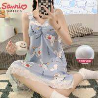 Kawaii Sanrio Anime Series ผู้ใหญ่ริบบิ้นเซ็กซี่ Camisole Nightdress Cinnamoroll, Kuromi น่ารักฤดูร้อนสวมใส่หน้าอก Pad