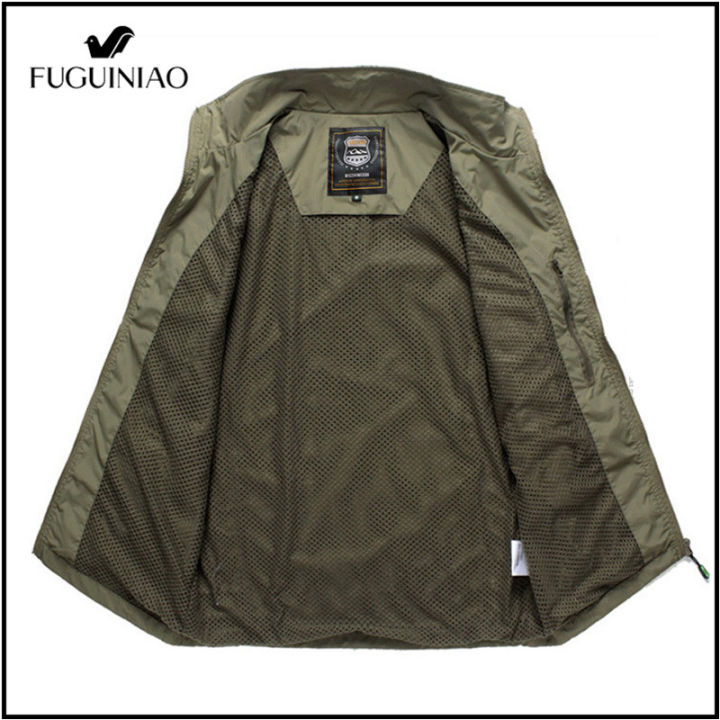fuguiniaoผู้ชายหลายเสื้อกั๊กขนาดใหญ่เสื้อกั๊กบุรุษกองทัพเสื้อกั๊กกันหนาวบุรุษแขนกุดแฟชั่นเสื้อm-5xl