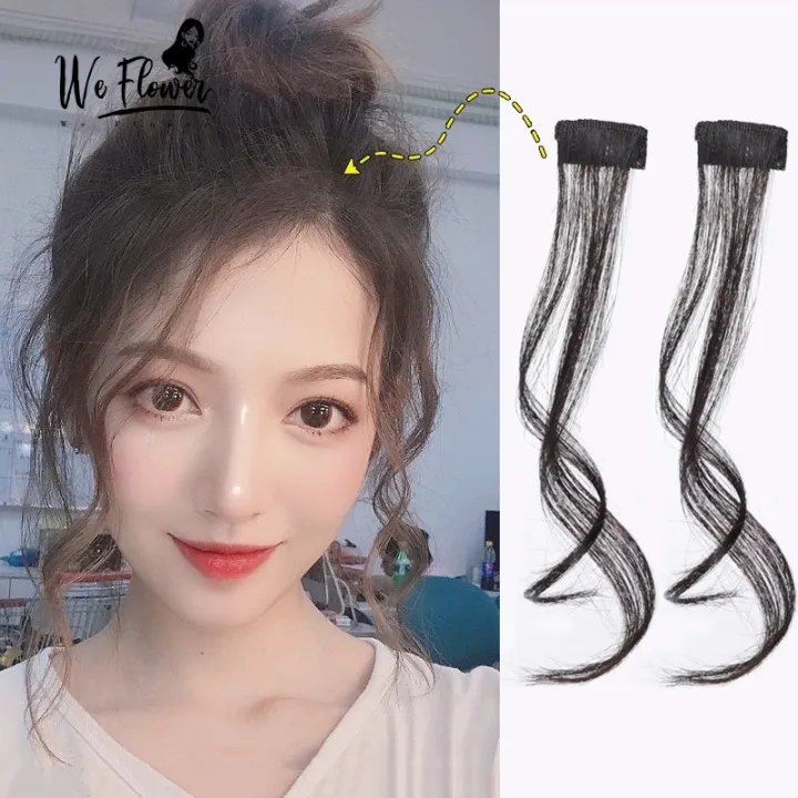 We Flower 1 Pair black brown Clip In Front Side Long Air Hair Bang