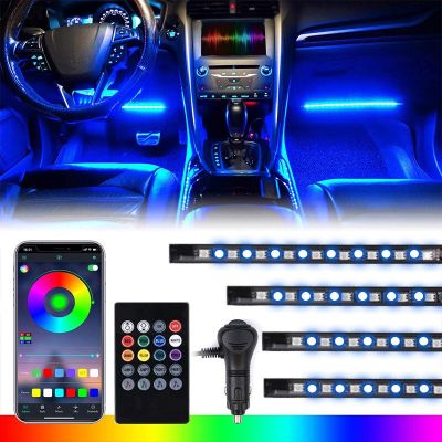 Led Car Interior Backlight With Usb Cigarette Lighter Ambient Atmosphere Mood Light Rgb Remote App Auto Foot Decorative Lamp Bulbs  LEDs HIDs