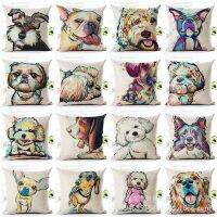 Cute Dog Pillowcase Graffiti Linen Pillow Case Girl Boy Kids Room Gift Room Aesthetics Bedroom Sofa Bed Chair Pillow Cover 45x45