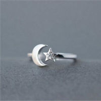 925 Sterling Silver Jewelry Korean Version Of The Simple Fashion Star And Moon Micro-inlaid Female Opening Rings R153