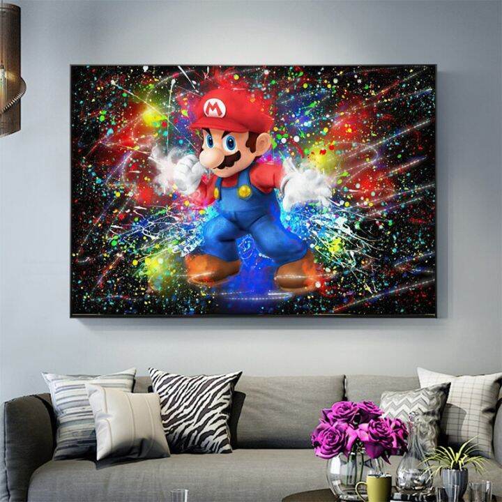 Super Mario Wall Art Canvas Painting Abstract Game Character Print