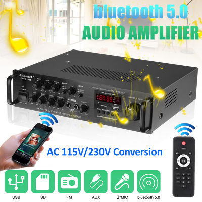 Original 2200W Powerful bluetooth 4-16ohm Stereo Audio Power Amplifier Home Karaoke Amp +RC Support 5 MIC Input FM Power Amplifier 5-band HiFi EQ mixer 220V-240V