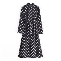 Pinkou Women Basic Black Polka Dot Shirt Dress Bow Tie Sashes Long Sleeve Autumn Winter Office Wear Maxi Dresses QA515