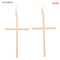 Jettingbuy แฟลชเซล1คู่สุดสร้างสรรค์ต่างหูชาวพังก์ยอดนิยมเนื้อผิวแฟชั่นต่างหูรูปไม้กางเขนยาว