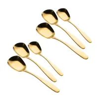 6 Pcs/Set Stainless Steel Flat Spoons Chinese Silver Soup Coffee Tea Dinner Gold Spoon Sets Kitchen Accessories-Gold