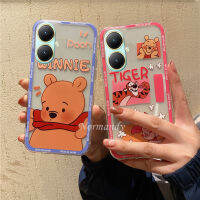 เคสมือถือสำหรับ VIVO Y27 Y78 Y02T 4G 5G น่ารักลายการ์ตูนวินนี่หมูสีชมพูช้อนส้อมมีดหมีพูห์ฝาหลังคู่เคสนิ่ม TPU ซิลิโคน VIVOY78เคสกันกระแทกกันกระแทก5G