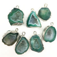 New Natural Stone Pendants&amp;Necklace Brazilian Electroplated Platinums Edged Slice Open Blue Agates Geode Drusy Druzys Wholesale