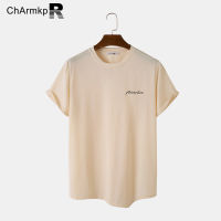 Medussa ChArmkpR เสื้อแขนสั้นชายเสื้อไม่สม่ำเสมอพิมพ์ลายตัวอักษรเสื้อยืด