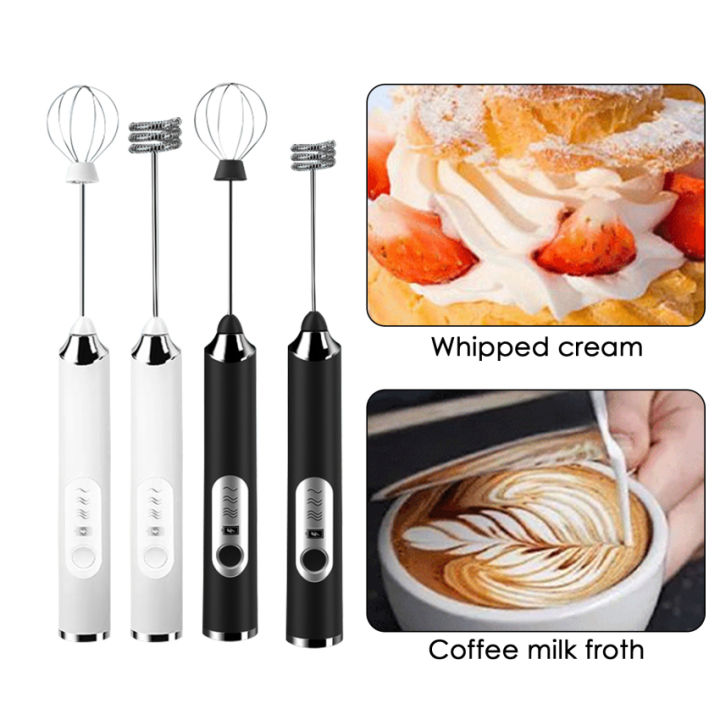 In Stock+High Quality】Milk Frother Handheld, Coffee Frother USB  Rechargeable Electric Foam Maker Egg Beater with Double Spring Whisk Head  for Cappuccino, Frappe, Matcha, Hot Chocolate, Lattes