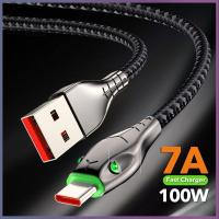 CUWRYG 100W USB Type A To Type C สายถัก7A สายข้อมูล C ทนทานปลาช่อน Type C สายชาร์จสำหรับอย่างรวดเร็ว Sumsung/ HUAWEI