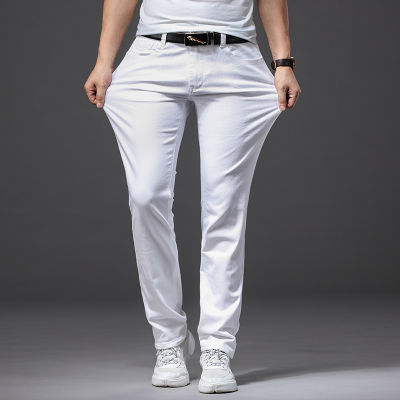 20212020 Autumn New Mens Stretch White Jeans Classic Style Slim Fit Soft Trousers Male Brand Business Casual Pants