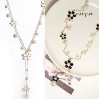 COD 【AG】Womens Fashion Korean Style Faux Pearl Flowers Long Necklace Sweater Chain