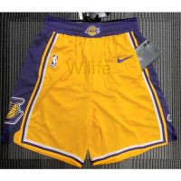 【In Warehousing 】 Nba Los Angeles Lakers Shorts Yellow Side Pockets Basketball Pants Sports Shorts