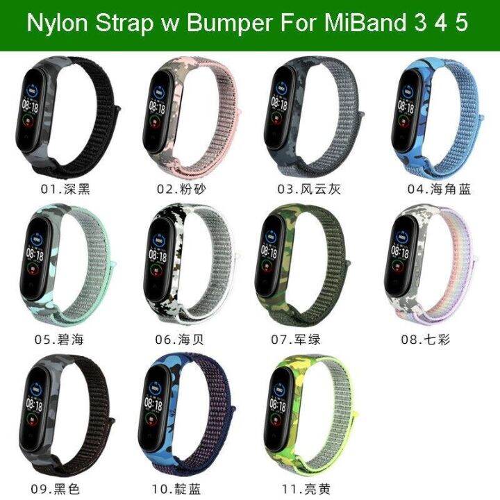 สายรัดไนลอนสำหรับ-xiaomi-mi-band-5-4-3-สายเปลี่ยนพรางกรอบซิลิโคนสำหรับ-xiaomi-miband-4-3-mi-band-5-สร้อยข้อมือ