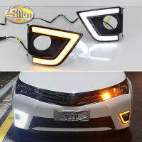 SNCN 2ชิ้น12V รถ DRL LED Daylights สำหรับ Toyota Corolla 2014 2015 2016สัญญาณเลี้ยวสีเหลืองแบบไดนามิกไฟวิ่งกลางวัน