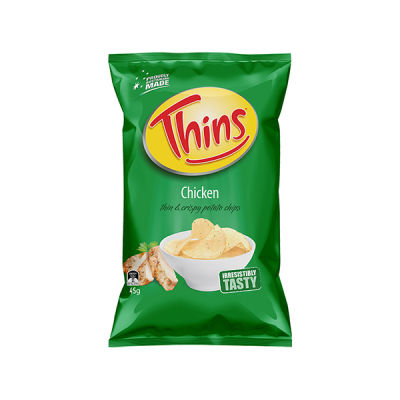 Thins Chicken Thin &amp; Crispy Potato Chips 45g ทินส์มันฝรั่งแผ่นทอดกรอบรสไก่ ขนาด 45 กรัม (9898)