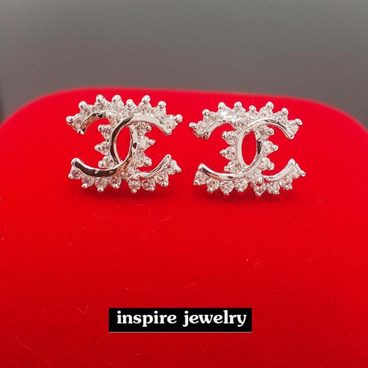 inspire-jewelry-ต่างหูรูปตัวซีไขว้-ต่างหูรูปตัวซีไขว้-size1cm-เพชรcz-คุณภาพเกรดพรีเมี่ยมงาน-design-จิวเวลลี่หรู-งานจิวเวลลี่แบบร้านเพชร-สวยหรู