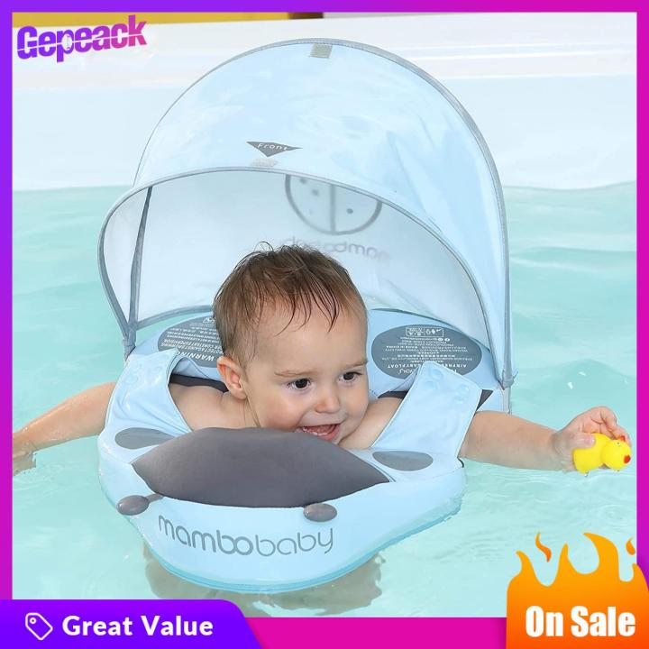 gepeack-ของเล่นห่วงว่ายน้ำเอวสีทึบ-พร้อมที่ทารกลอยหลังคาสำหรับเด็กทารกเด็กผู้ชายเด็กทารก
