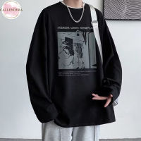 Men Large Size T-shirt Fashion Printing Round Neck Pullover Long-sleeved Tops Loose Casual Shirt