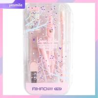 YESMILE 8 Pieces เคสสำหรับเก็บของ ชุดโลหะรูปทรงเรขาคณิต สีชมพูอมชมพู เข็มทิศสำหรับเข็มทิศ เข็มทิศทางคณิตศาสตร์ ไม้บรรทัดสามเหลี่ยม ชุดเครื่องมือวาดภาพที่มีความแม่นยำ บ้านในบ้าน