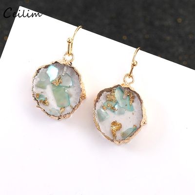 2022 New Round Resin Stone Glass Crystal Earring for Women Fashion Gold Color Small Short Drop Earrings Boho Jewelry