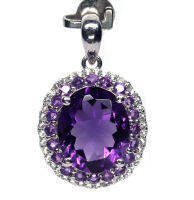 จี้พลอยแท้ อเมทิสต์ (Amethyst) 10 x 12 mm. ล้อม โทปาสขาว เงินแท้ 925 ชุบทองคำขาว