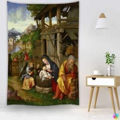 Christmas Tapestry Nativity Scene Wall Hanging Jesus Angel Easter Wall Decor Christ Tapestries Birth Manger For Home Decoration