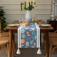 Modern Table Runners Blue Cute Cartoon Fish Printing Fall Table Runner Polyester Cotton Dining Rustic Home Decor Cover Mat