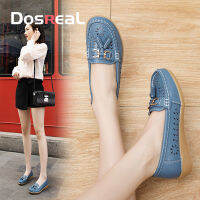 DOSREAL Loafers สำหรับผู้หญิงขายเกาหลีสไตล์ฤดูร้อน Slip บนรองเท้าสตรีรองเท้าหนังแท้ Breathable สีขาวรองเท้าผ้าใบสตรีขนาดใหญ่35-42