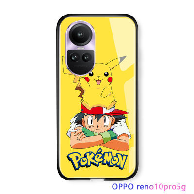 เคสกระจกเทมเปอร์กันกระแทกลายการ์ตูน OPPO Reno10 Pro 5G,เคส Pocket Monster ลายการ์ตูนคลาสสิกสำหรับเด็กผู้หญิงฝาหลัง