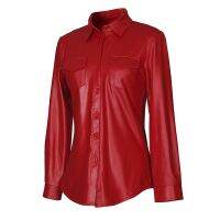 ♝ GAOKE European And American-Style Nightclub Ladies Sexy WOMEN 39;S PU Leather Long-Sleeve Shirt Hot Selling