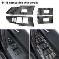 ℗▩ 4Pcs Panel Sticker Durable Self-adhesive Carbon Fiber Car Window Lift Switch Panel Trim Sticker for Toyota Corolla 2014-2018 Rig