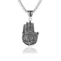 ZZOOI Nabest Punk Retro Trendy Buddha Hand Charm Stainless Steel Pendant Necklace Fashion Jewelry For Men Boys Gift