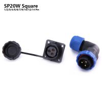 ■๑ SP20 IP68 elbow Square Flange Wire waterproof connector 1/2/3/4/5/6/7/9/10/12/14 Pin Plug socket Angle Cable Aviation connector