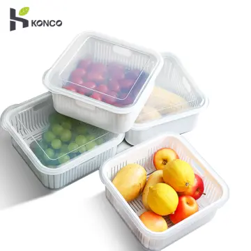 1pc Double-layer Transparent Refrigerator Vegetable & Fruit Water Draining  & Sealing Storage Box