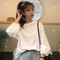 2022 Korean Loose T-shirts Spring Women White Long Lantern Sleeve Tops