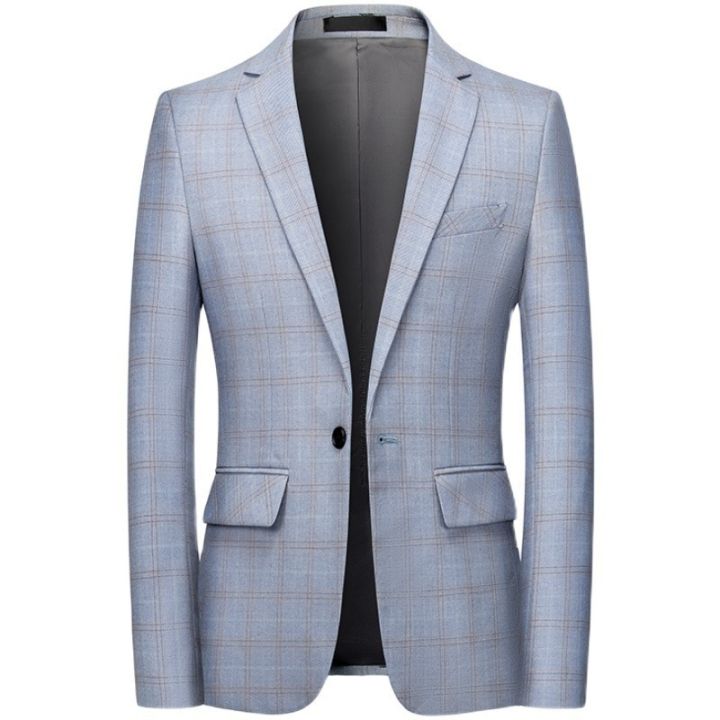 cod-new-mens-single-suit-version-casual-business-plaid-one-button-jacket