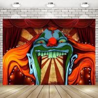 Horror Circus Theme Halloween Background Giant Evil Clown Scary Vampire Decor Banner Birthday Party Photography Backdrop Poster