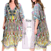 Indie Folk Lace Up V-Neck Batwing Sleeve Summer Beach Dress Tunic Women Beachwear kaftan Maxi Dress Robe Sarong N775