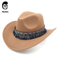 Munng Outdoor Party Sunhat Cute Young Boys Girls Soild Wool Blend Wide Brim Western Cowboy Hat Child Panama Fedora Cap