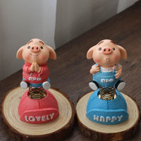 Cute Pig Resin Statue Crafts Desktop Ornaments With Spring Car Interior Decorations Cartoon Animal Pig Figurine Home Decor Gifts