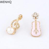 WENHQ Korean Clip on Earrings Oil Dripping Violin Guitar Music Note Shape Stud Earrings No Ear Hole Earrings Jewelry Wholesale