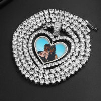 Double-Sided Custom Heart Pendant Necklace Mens Hip Hop Jewelry Iced Out Bling Zirconia Pendant Custom Photo Memory Medallions
