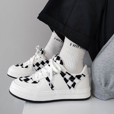 🏅 Shoes womens 2023 autumn new small white shoes small fragrant style houndstooth canvas shoes students all-match low top casual shoes