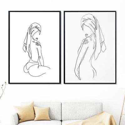 Black White Abstract Minimalist Naked Female Body Line Drawing Art Prints Sexy Woman Poster Canvas Painting Bathroom Home Decor